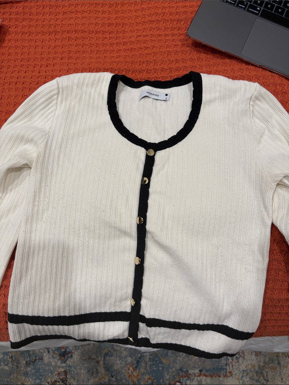Reserved Cream Cardigan with Black Trim and Gold Buttons